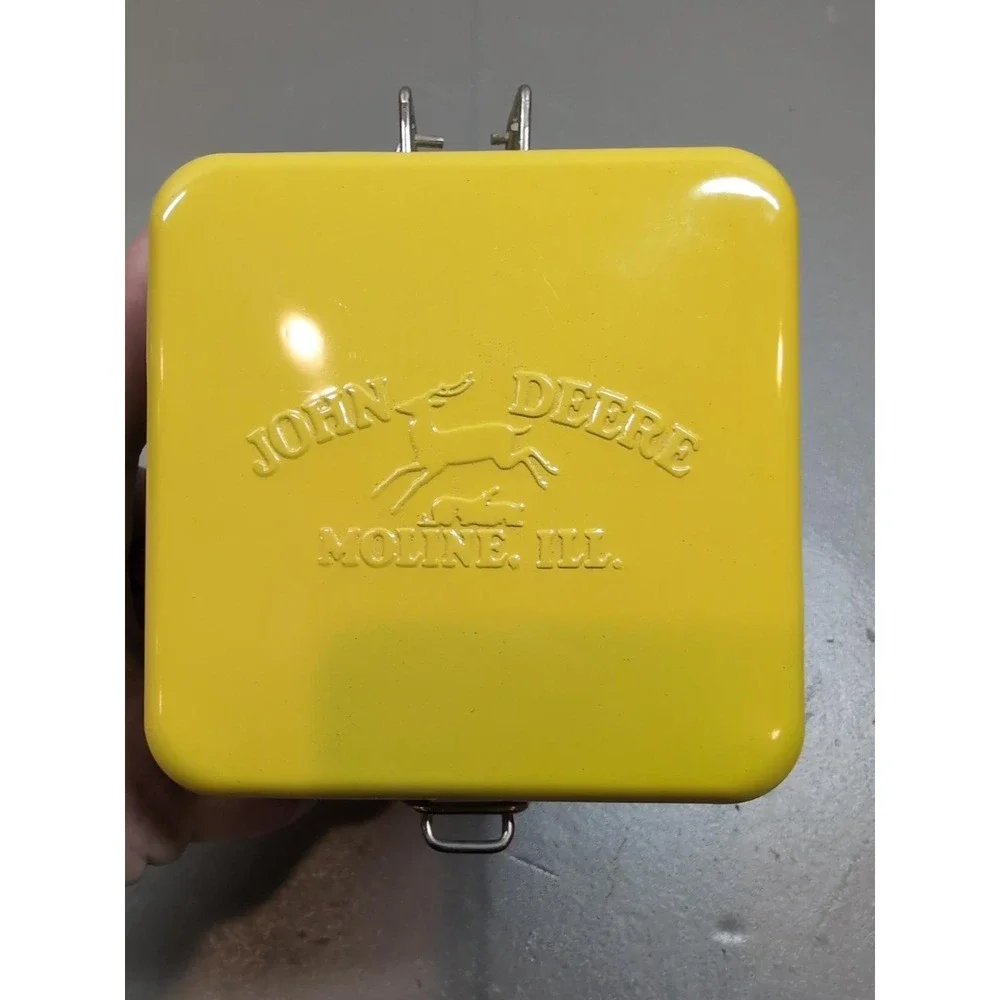John Deere Metal Tin Box Collectible Storage Latch Lid Green Yellow 7.5 inch